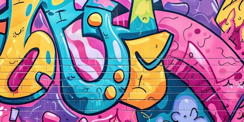 Obraz premium Artistic background, graffiti wall flat design, top view, urban theme, cartoon drawing, colored pastel