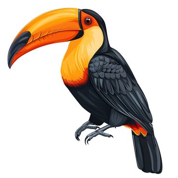 recommend clip art: A toucan clipart, bird element, vector illustration, black and orange, isolated on white background