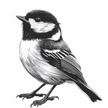recommend clip art: A chickadee clipart, bird element, vector illustration, black and white, isolated on white background