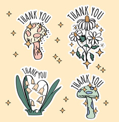 mushroom thank you stickers pack.