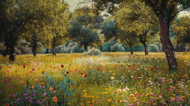 Wildflowers Meadow with Lenen Trees