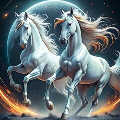 Naklejka premium horse in the night sky
