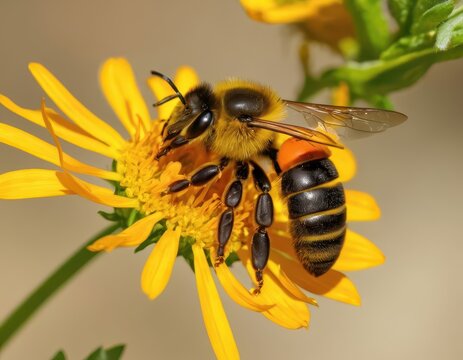 Bee on yellow flower.