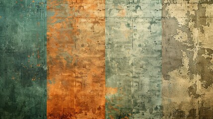Variety of color patterns in a grungy texture beige green orange and blue