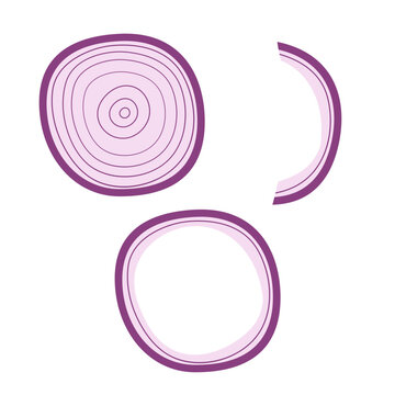 Icon red onion sliced with rings. Design element of eating for the menu, top view. Vector icon. Portion slices red bow.