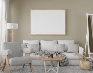 frame mockup poster in home living room design, element interior 3d rendering..