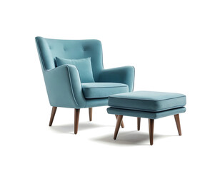  Stylish teal wingback armchair with matching ottoman. Perfect for living rooms, bedrooms, or reading nooks.