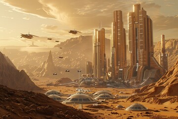 Futuristic city on Mars, illustration, concept - 13