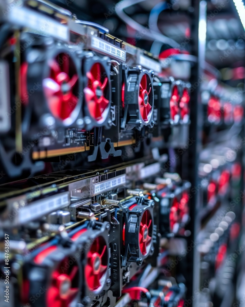 Fototapete high performance graphics card ad for gaming and crypto mining setup with wide banner copy space