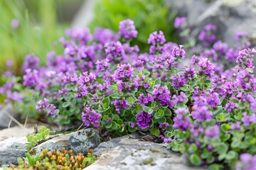 Obraz premium Flowering thyme. Medicinal plant. Thymus.