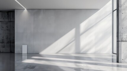 Obraz premium Clean and modern interior featuring a minimalist design with an empty wall, an excellent mockup for art or paintings, showcasing a bright and elegant interior aesthetic.