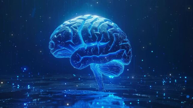 human brain anatomy in blue neon background, 3d render