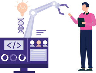 Boy watching AI coding on monitor.