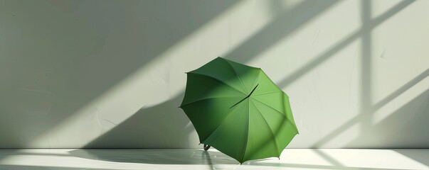 Isolated green umbrella on white background mockup, 4K hyperrealistic photo