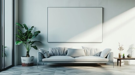 modern living room with sofa and empty wall mockup. minimalistic wall mockup, blank wall, interior minimalistic