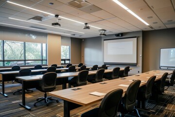 Professional Photography of the state-of-the-art meeting rooms equipped with the latest technology for seamless presentations, Generative AI