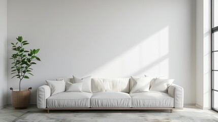 Contemporary Minimalist Interior with a Clean Empty Wall, Ideal for Art or Painting Mockups, Bright and Stylish Design.
