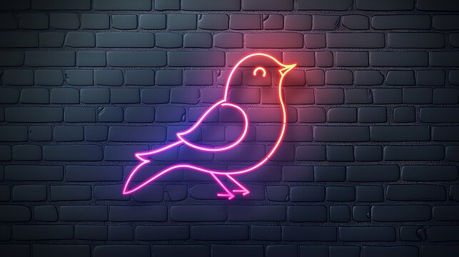 Domestic bird icon with glowing neon colorful lighting on black brick wall - Powered by Adobe