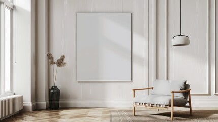 Contemporary Minimalist Interior with a Clean Empty Wall, Ideal for Art or Painting Mockups, Bright and Stylish Design.