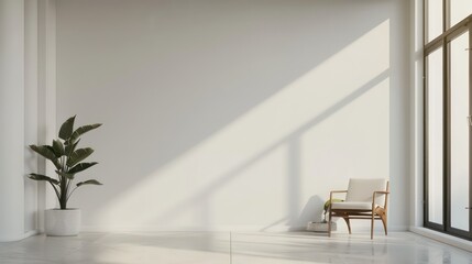 Contemporary Minimalist Interior with a Clean Empty Wall, Ideal for Art or Painting Mockups, Bright and Stylish Design.