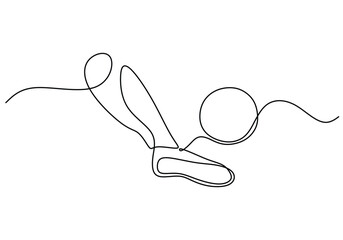foot kicks the ball continuous line drawing. Fitness and sport concept.