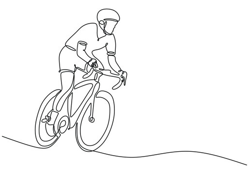 recommend clip art: Man riding racing bike wear helmet continuous line drawing. Fitness and sport concept.