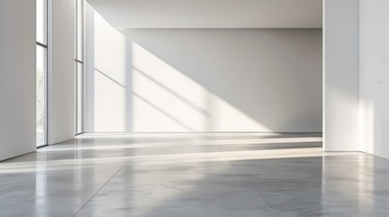 Obraz premium Contemporary Minimalist Interior with a Clean Empty Wall, Ideal for Art or Painting Mockups, Bright and Stylish Design.