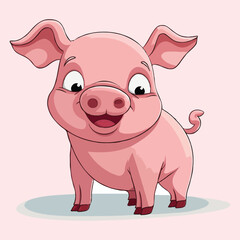 Cute 2D cartoon happy pig Vector Illustration