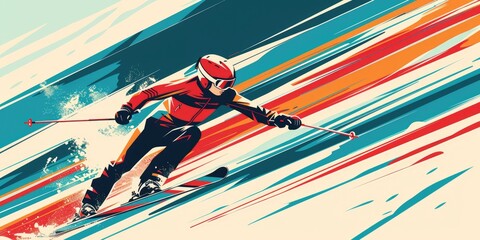 Dynamic Skiing Illustration with Red Streaks