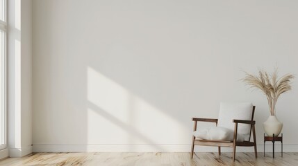 Modern Minimalist Interior with Pristine Empty Wall, Ideal Mockup for Art or Paintings, Bright and Elegant Design.