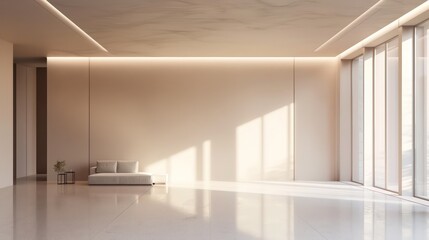Modern Minimalist Interior with Pristine Empty Wall, Ideal Mockup for Art or Paintings, Bright and Elegant Design.