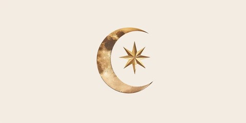 Golden Crescent Moon and Star Design