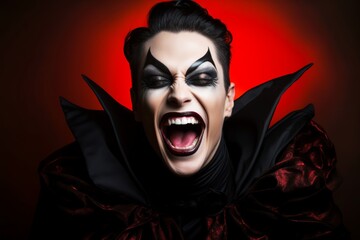 A non-binary person dressed as a vampire celebrating Halloween