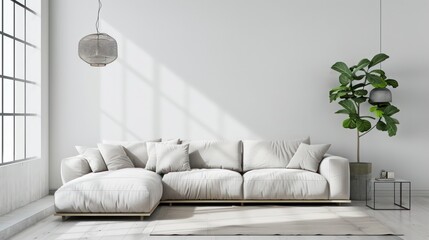 Modern Minimalist Interior with Pristine Empty Wall, Ideal Mockup for Art or Paintings, Bright and Elegant Design.