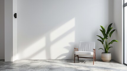 Modern Minimalist Interior with Pristine Empty Wall, Ideal Mockup for Art or Paintings, Bright and Elegant Design.
