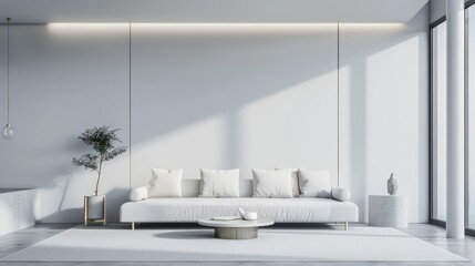 Modern, Clean Interior with a Blank Wall, Ideal for Art or Painting Mockups, Bright and Minimalistic Design.