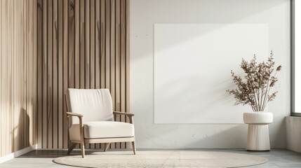 Modern, Clean Interior with a Blank Wall, Ideal for Art or Painting Mockups, Bright and Minimalistic Design.