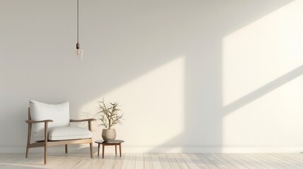 Modern, Clean Interior with a Blank Wall, Ideal for Art or Painting Mockups, Bright and Minimalistic Design.