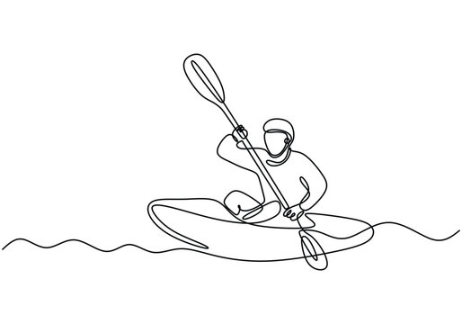 recommend clip art: Man do kayaking sport with boat continuous line drawing. Athletic adventure sport concept.