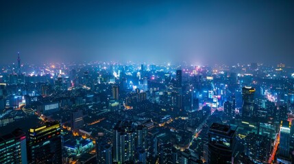 Obraz premium Night city top view. Illustration generated by ai