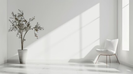 Minimalistic Modern Interior with Clean Empty Wall, Perfect Mockup for Art or Paintings, Bright and Elegant Interior Design.