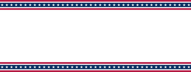 Red and blue stripped line border with stars on blank background template. America 4th of July Memorial or Independence day theme wallpaper.