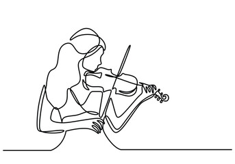 Beautiful woman play violin continuous line drawing. Music orchestra concept. © berkahlineart