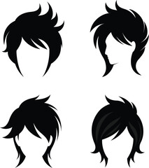 set of hair vector silhouettes on white background
