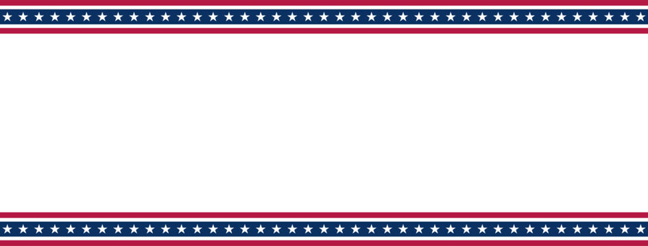 Red and blue stripped line border with stars on blank background template. America 4th of July Memorial or Independence day theme wallpaper.