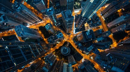 Night city top view. Illustration generated by ai