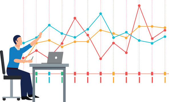 The boy is pointing at the spline chart.