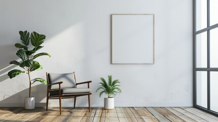 Minimalistic Modern Interior with Clean Empty Wall, Perfect Mockup for Art or Paintings, Bright and Elegant Interior Design.