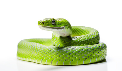 green snake on white background