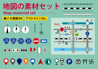 編集可能な地図や案内図の素材パーツセット
